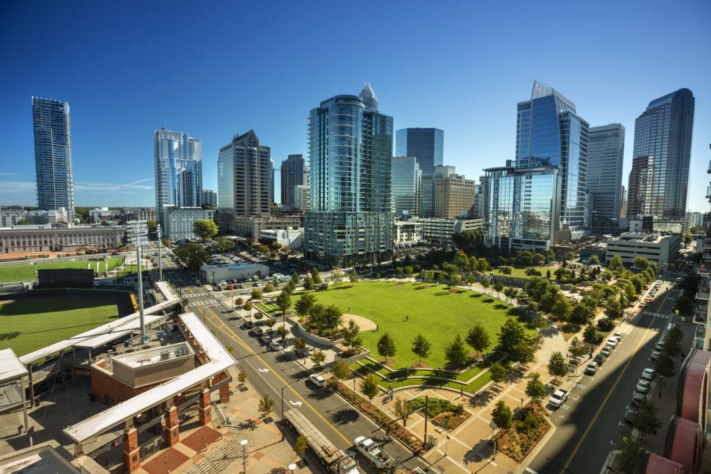City skyline of downtown Charlotte North Carolina USA